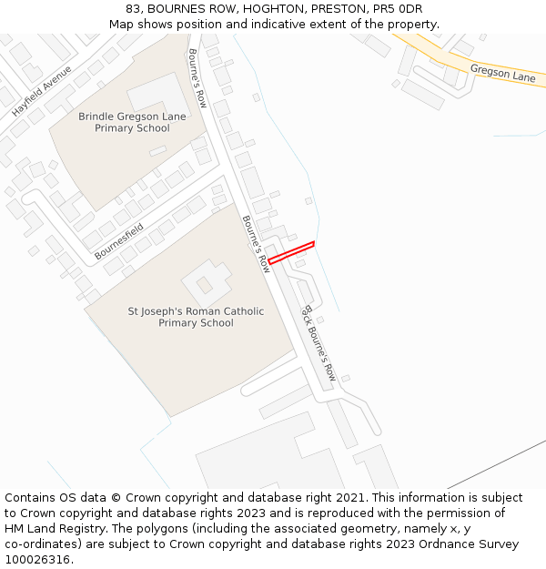 83, BOURNES ROW, HOGHTON, PRESTON, PR5 0DR: Location map and indicative extent of plot
