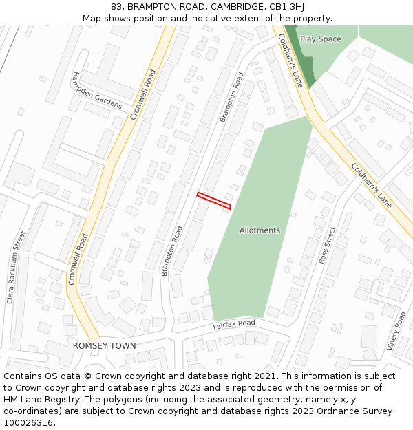 83, BRAMPTON ROAD, CAMBRIDGE, CB1 3HJ: Location map and indicative extent of plot