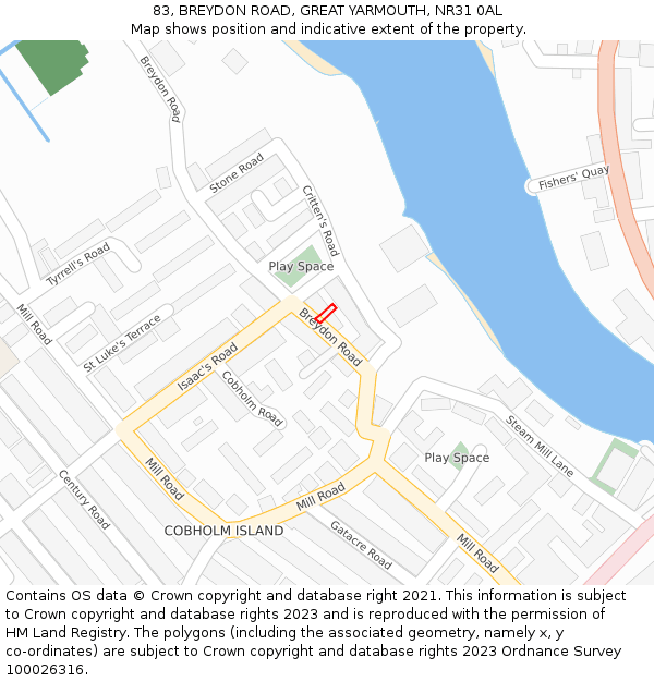 83, BREYDON ROAD, GREAT YARMOUTH, NR31 0AL: Location map and indicative extent of plot