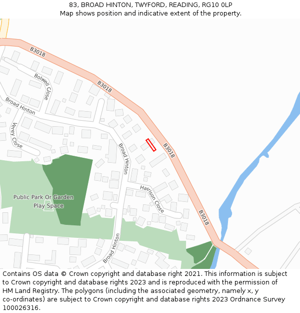 83, BROAD HINTON, TWYFORD, READING, RG10 0LP: Location map and indicative extent of plot