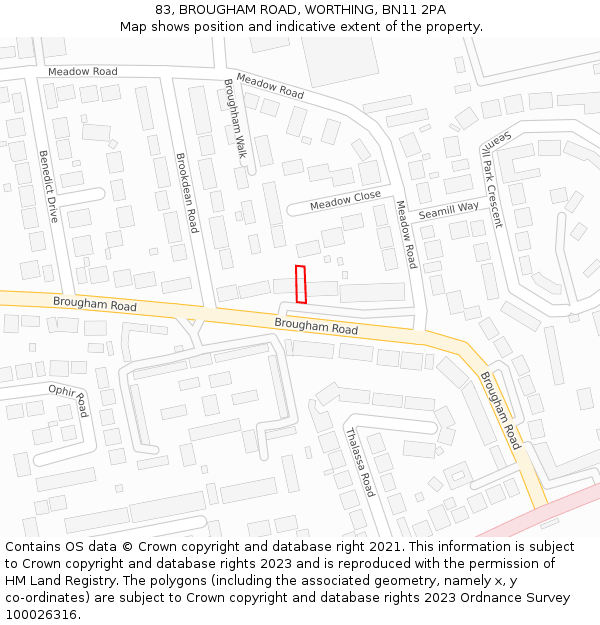 83, BROUGHAM ROAD, WORTHING, BN11 2PA: Location map and indicative extent of plot