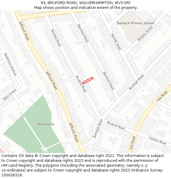 83, BRUFORD ROAD, WOLVERHAMPTON, WV3 0AY: Location map and indicative extent of plot