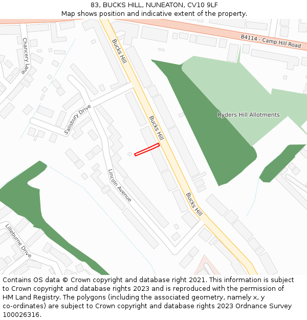 83, BUCKS HILL, NUNEATON, CV10 9LF: Location map and indicative extent of plot