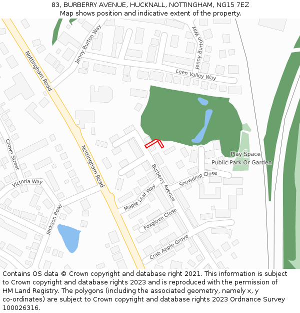 83, BURBERRY AVENUE, HUCKNALL, NOTTINGHAM, NG15 7EZ: Location map and indicative extent of plot