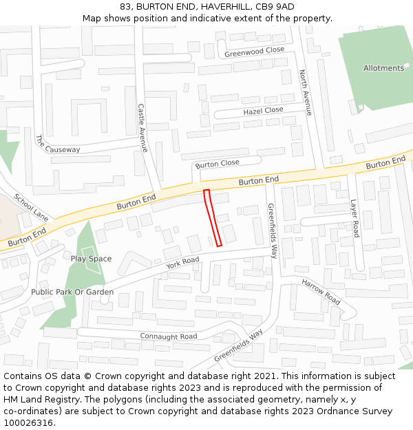 83, BURTON END, HAVERHILL, CB9 9AD: Location map and indicative extent of plot