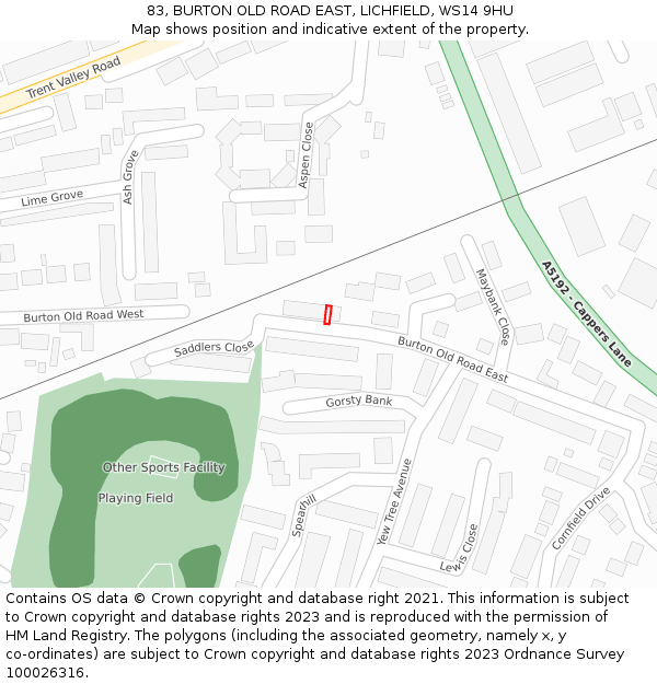 83, BURTON OLD ROAD EAST, LICHFIELD, WS14 9HU: Location map and indicative extent of plot
