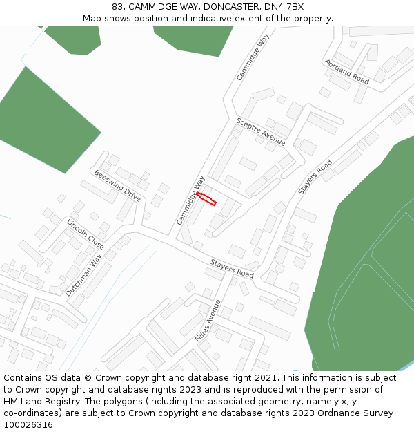 83, CAMMIDGE WAY, DONCASTER, DN4 7BX: Location map and indicative extent of plot