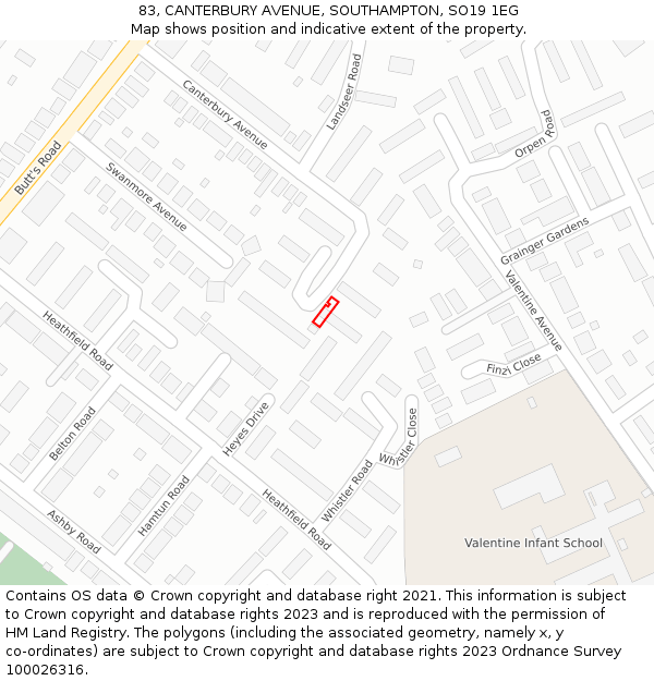 83, CANTERBURY AVENUE, SOUTHAMPTON, SO19 1EG: Location map and indicative extent of plot