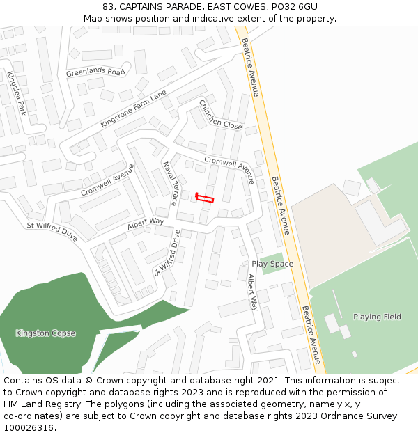 83, CAPTAINS PARADE, EAST COWES, PO32 6GU: Location map and indicative extent of plot