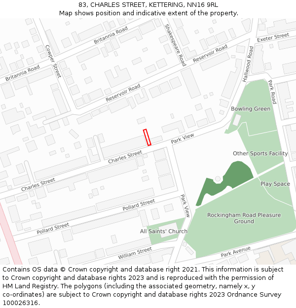 83, CHARLES STREET, KETTERING, NN16 9RL: Location map and indicative extent of plot