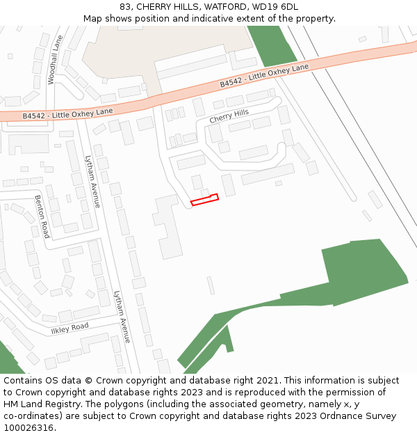 83, CHERRY HILLS, WATFORD, WD19 6DL: Location map and indicative extent of plot