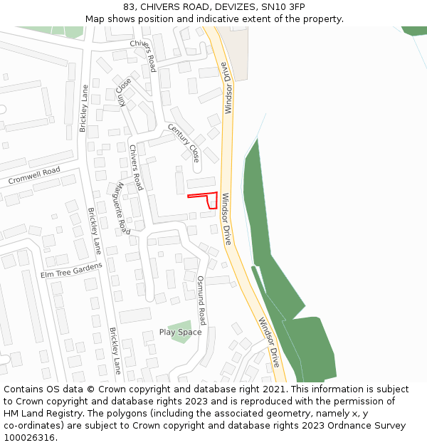 83, CHIVERS ROAD, DEVIZES, SN10 3FP: Location map and indicative extent of plot