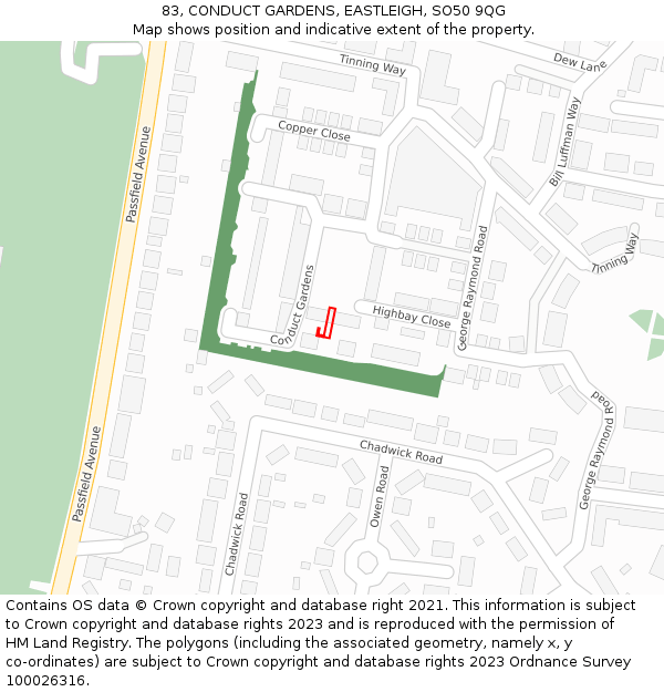 83, CONDUCT GARDENS, EASTLEIGH, SO50 9QG: Location map and indicative extent of plot