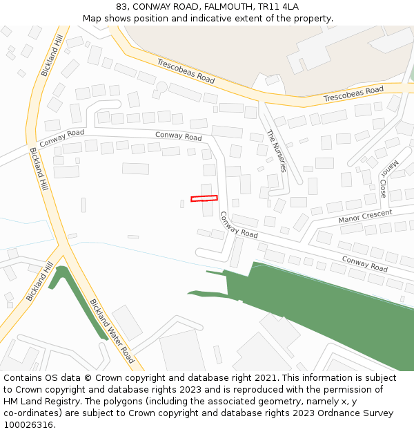 83, CONWAY ROAD, FALMOUTH, TR11 4LA: Location map and indicative extent of plot