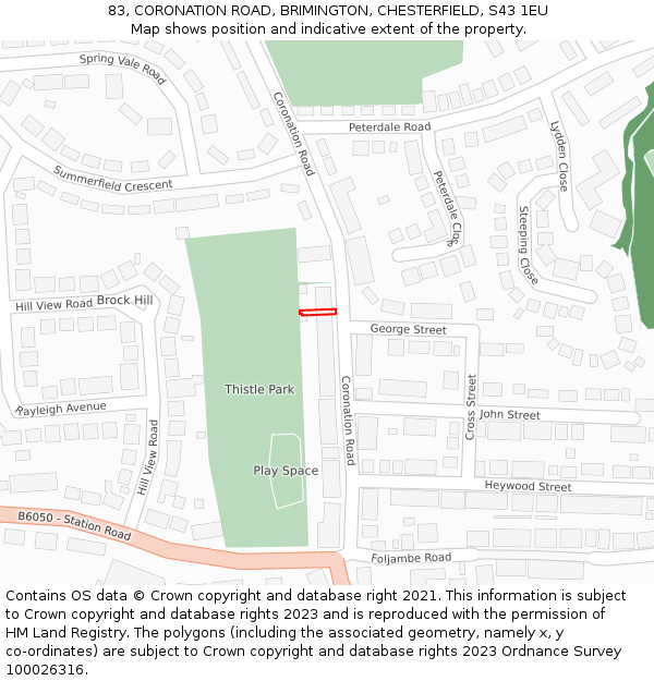 83, CORONATION ROAD, BRIMINGTON, CHESTERFIELD, S43 1EU: Location map and indicative extent of plot