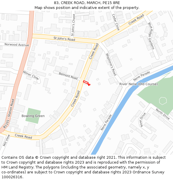 83, CREEK ROAD, MARCH, PE15 8RE: Location map and indicative extent of plot