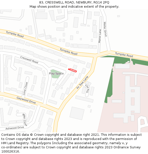 83, CRESSWELL ROAD, NEWBURY, RG14 2PQ: Location map and indicative extent of plot