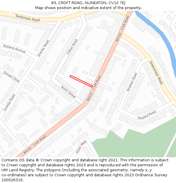 83, CROFT ROAD, NUNEATON, CV10 7EJ: Location map and indicative extent of plot