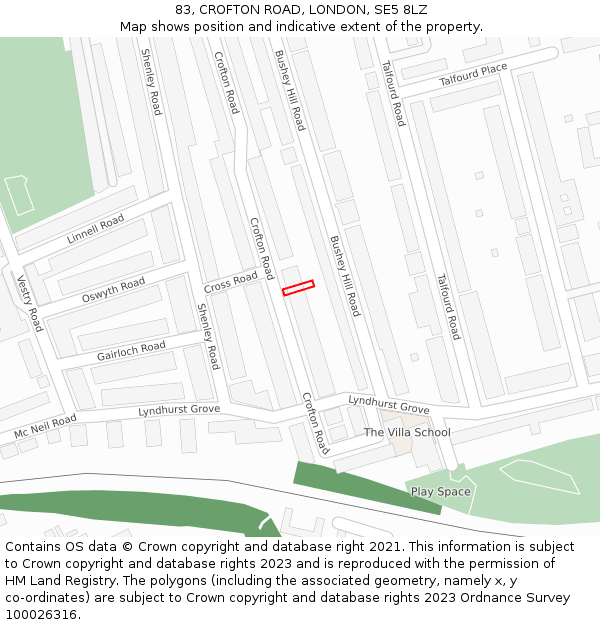 83, CROFTON ROAD, LONDON, SE5 8LZ: Location map and indicative extent of plot
