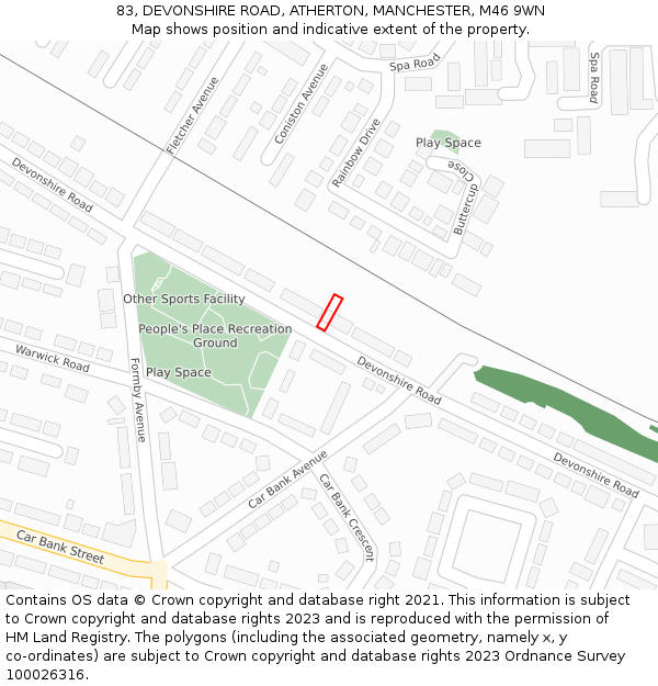 83, DEVONSHIRE ROAD, ATHERTON, MANCHESTER, M46 9WN: Location map and indicative extent of plot