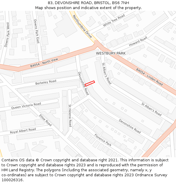 83, DEVONSHIRE ROAD, BRISTOL, BS6 7NH: Location map and indicative extent of plot