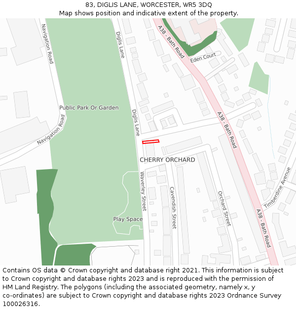 83, DIGLIS LANE, WORCESTER, WR5 3DQ: Location map and indicative extent of plot