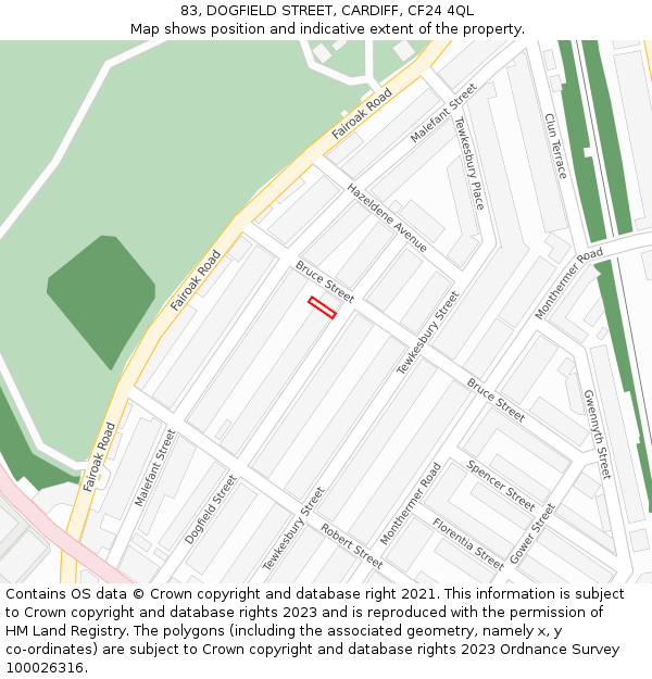 83, DOGFIELD STREET, CARDIFF, CF24 4QL: Location map and indicative extent of plot