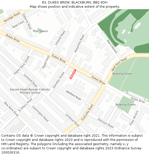 83, DUKES BROW, BLACKBURN, BB2 6DH: Location map and indicative extent of plot