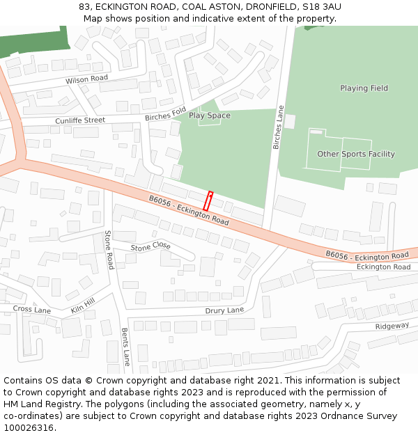 83, ECKINGTON ROAD, COAL ASTON, DRONFIELD, S18 3AU: Location map and indicative extent of plot