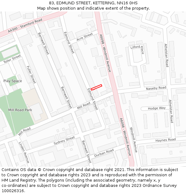 83, EDMUND STREET, KETTERING, NN16 0HS: Location map and indicative extent of plot