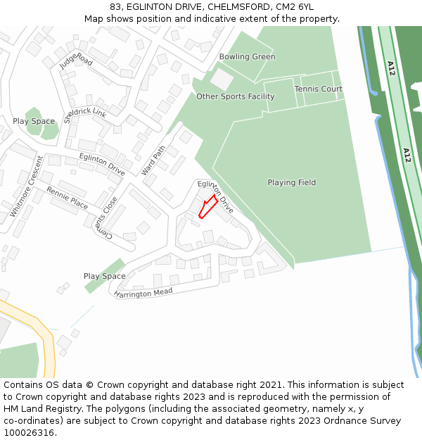 83, EGLINTON DRIVE, CHELMSFORD, CM2 6YL: Location map and indicative extent of plot