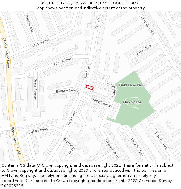 83, FIELD LANE, FAZAKERLEY, LIVERPOOL, L10 4XG: Location map and indicative extent of plot