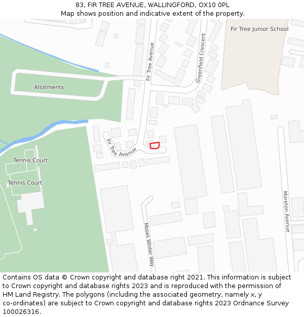 83, FIR TREE AVENUE, WALLINGFORD, OX10 0PL: Location map and indicative extent of plot