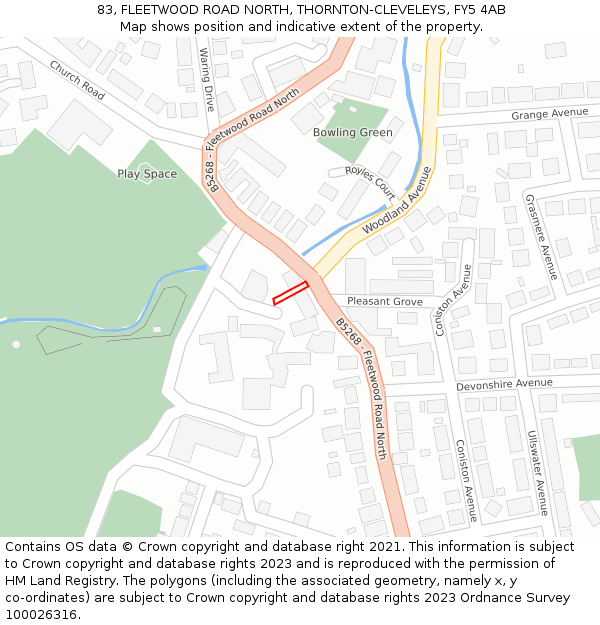 83, FLEETWOOD ROAD NORTH, THORNTON-CLEVELEYS, FY5 4AB: Location map and indicative extent of plot