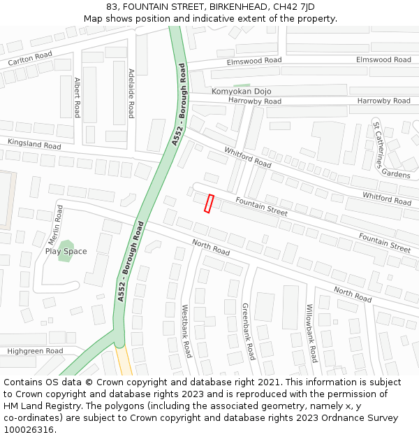 83, FOUNTAIN STREET, BIRKENHEAD, CH42 7JD: Location map and indicative extent of plot
