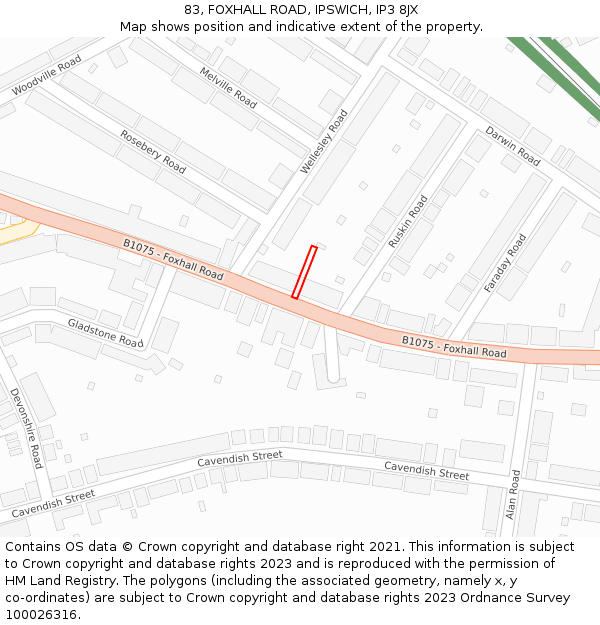 83, FOXHALL ROAD, IPSWICH, IP3 8JX: Location map and indicative extent of plot