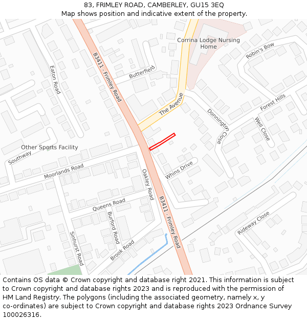 83, FRIMLEY ROAD, CAMBERLEY, GU15 3EQ: Location map and indicative extent of plot