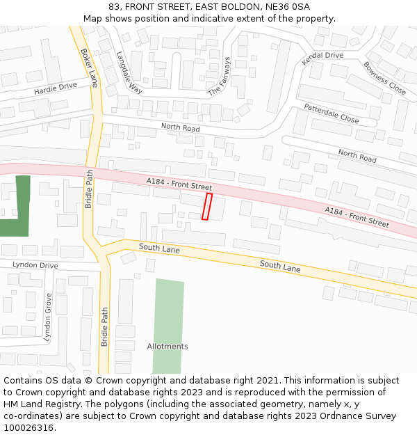 83, FRONT STREET, EAST BOLDON, NE36 0SA: Location map and indicative extent of plot