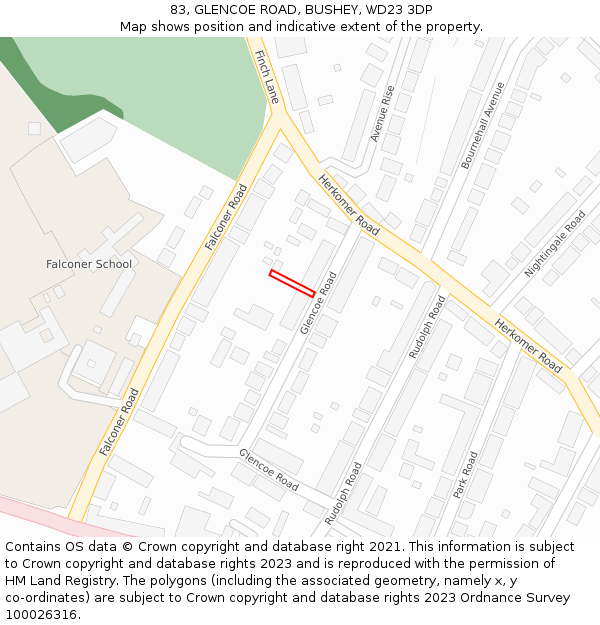 83, GLENCOE ROAD, BUSHEY, WD23 3DP: Location map and indicative extent of plot