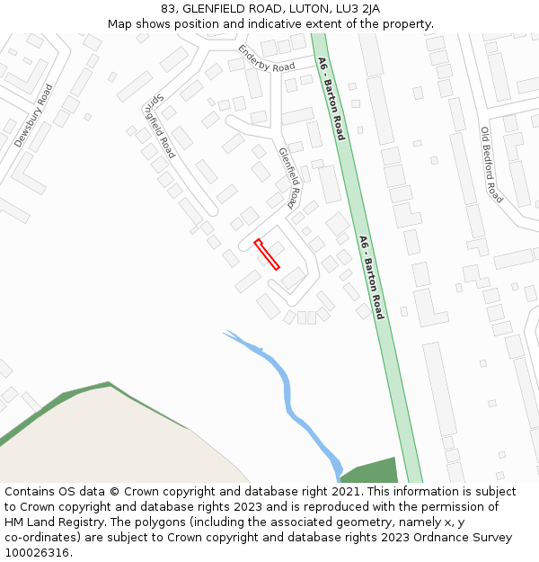83, GLENFIELD ROAD, LUTON, LU3 2JA: Location map and indicative extent of plot