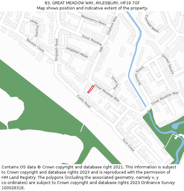 83, GREAT MEADOW WAY, AYLESBURY, HP19 7GF: Location map and indicative extent of plot