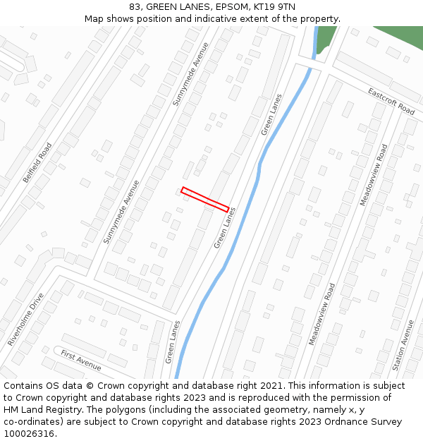 83, GREEN LANES, EPSOM, KT19 9TN: Location map and indicative extent of plot