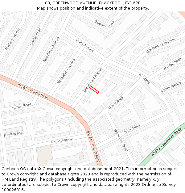 83, GREENWOOD AVENUE, BLACKPOOL, FY1 6PR: Location map and indicative extent of plot