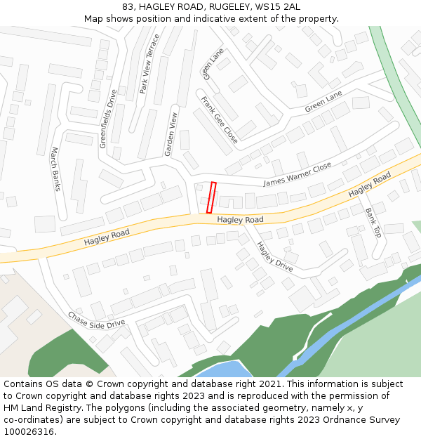 83, HAGLEY ROAD, RUGELEY, WS15 2AL: Location map and indicative extent of plot