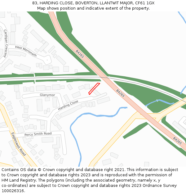 83, HARDING CLOSE, BOVERTON, LLANTWIT MAJOR, CF61 1GX: Location map and indicative extent of plot