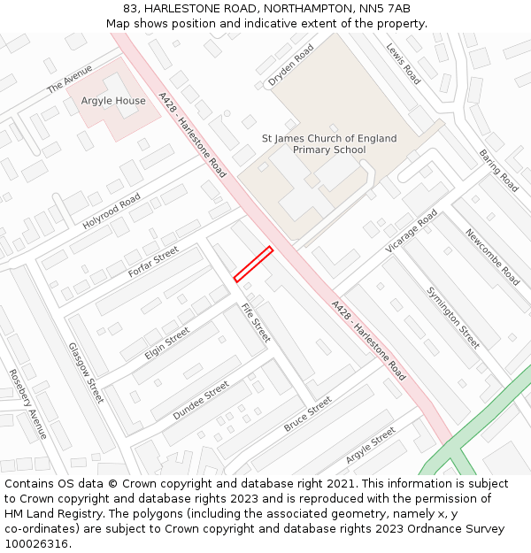 83, HARLESTONE ROAD, NORTHAMPTON, NN5 7AB: Location map and indicative extent of plot