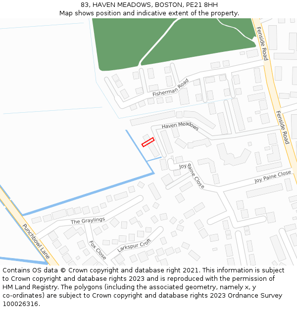 83, HAVEN MEADOWS, BOSTON, PE21 8HH: Location map and indicative extent of plot