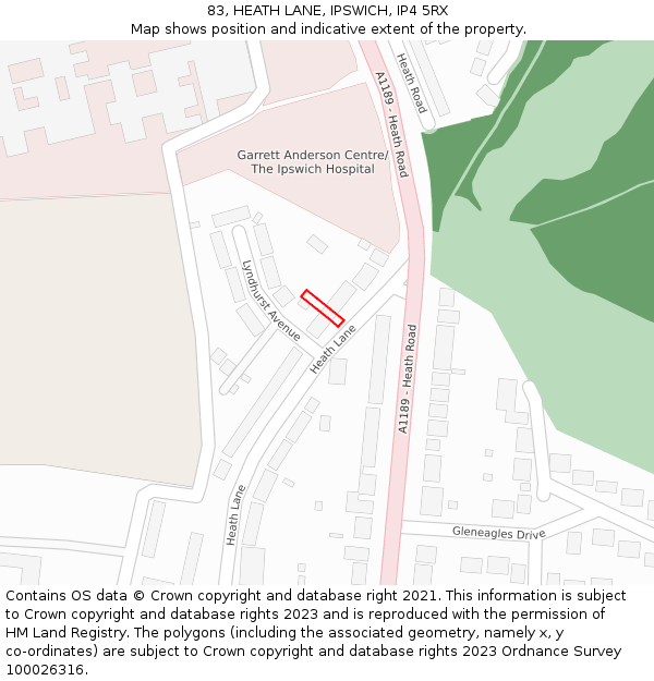 83, HEATH LANE, IPSWICH, IP4 5RX: Location map and indicative extent of plot