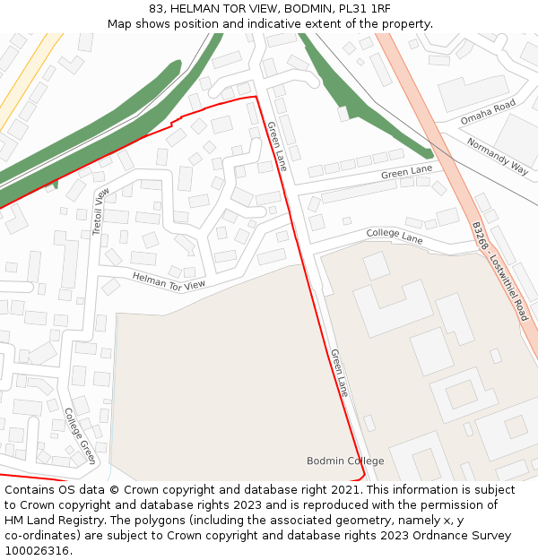 83, HELMAN TOR VIEW, BODMIN, PL31 1RF: Location map and indicative extent of plot