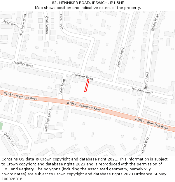 83, HENNIKER ROAD, IPSWICH, IP1 5HF: Location map and indicative extent of plot